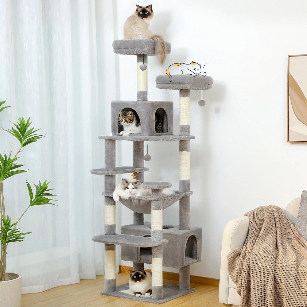 Arbre à chat avec niches, hamac et poteaux en sisal