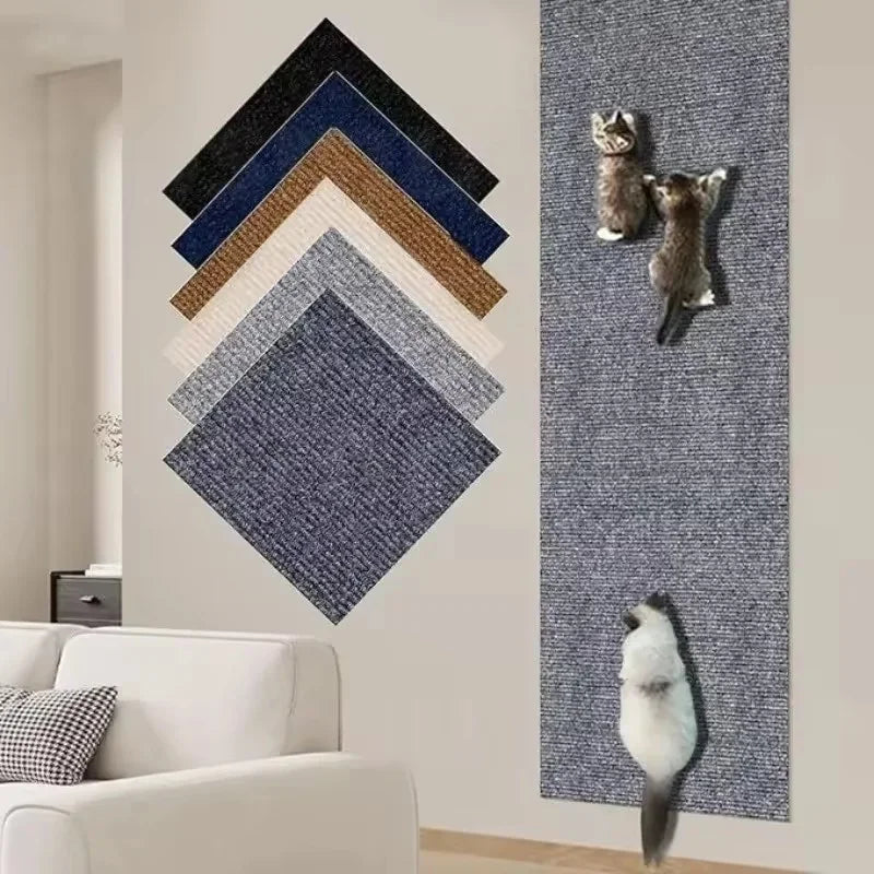 Les six coloris du tapis anti-griffes, et exemple de pose en bande verticale