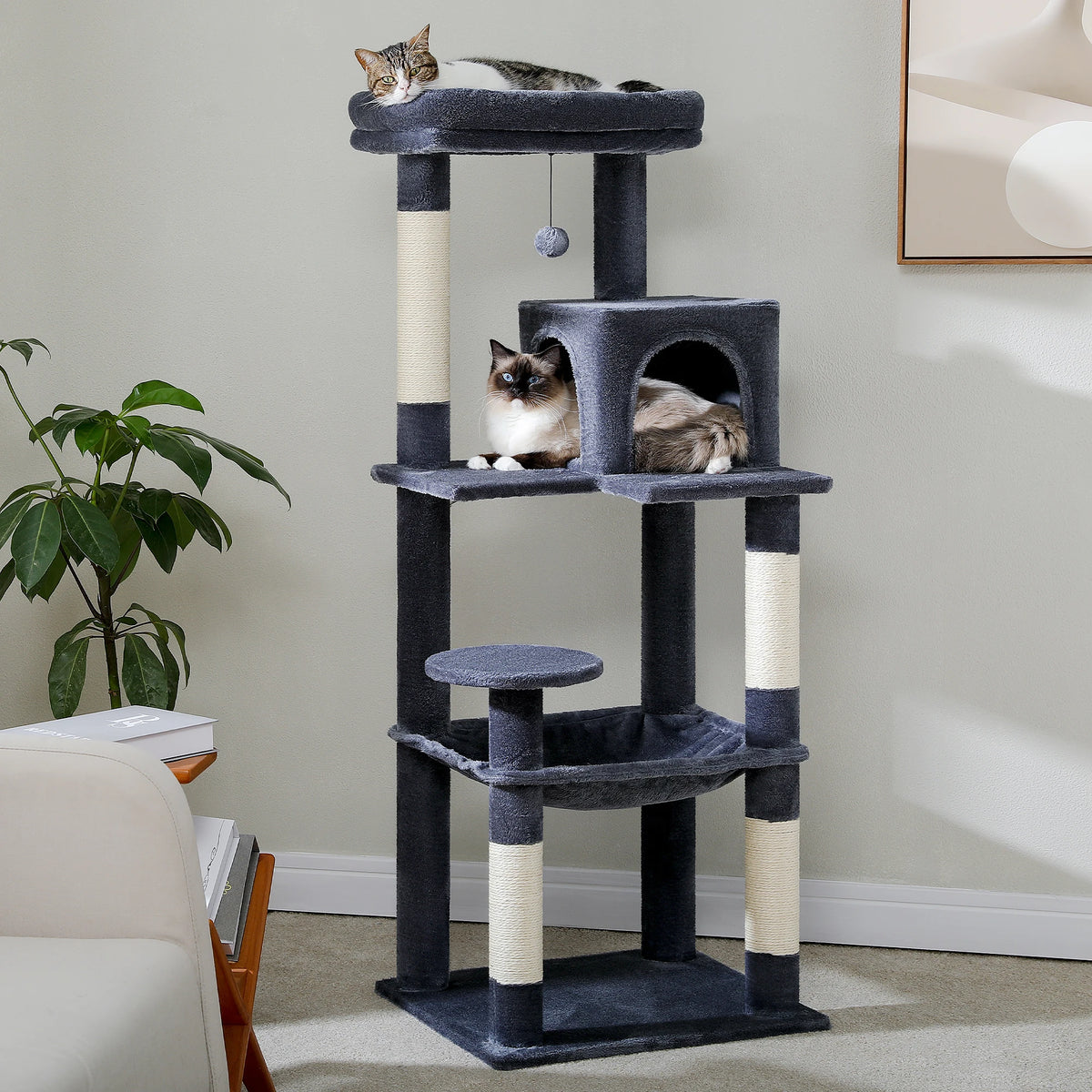 Arbre à chat 5 niveaux avec grand hamac, vue 3