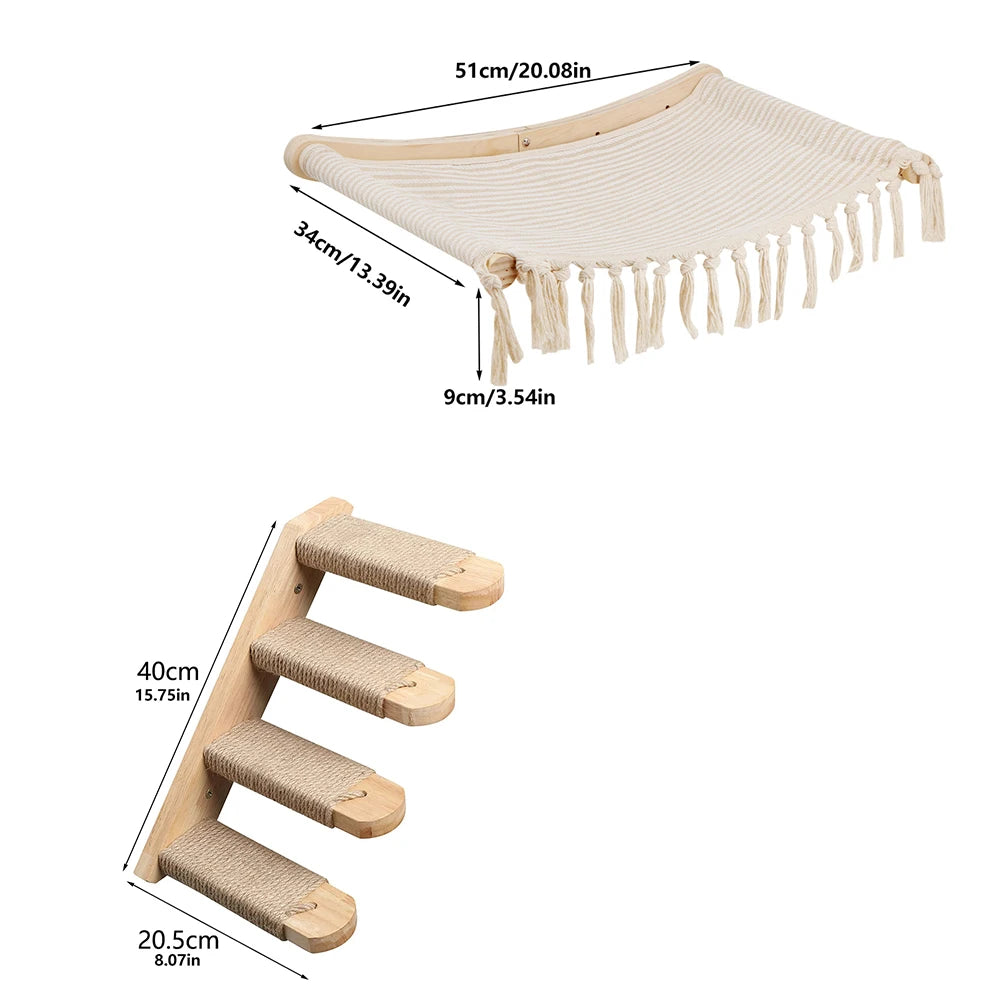 Dimensions : hamac 51 × 34 cm et échelle à 4 marches de 40 cm