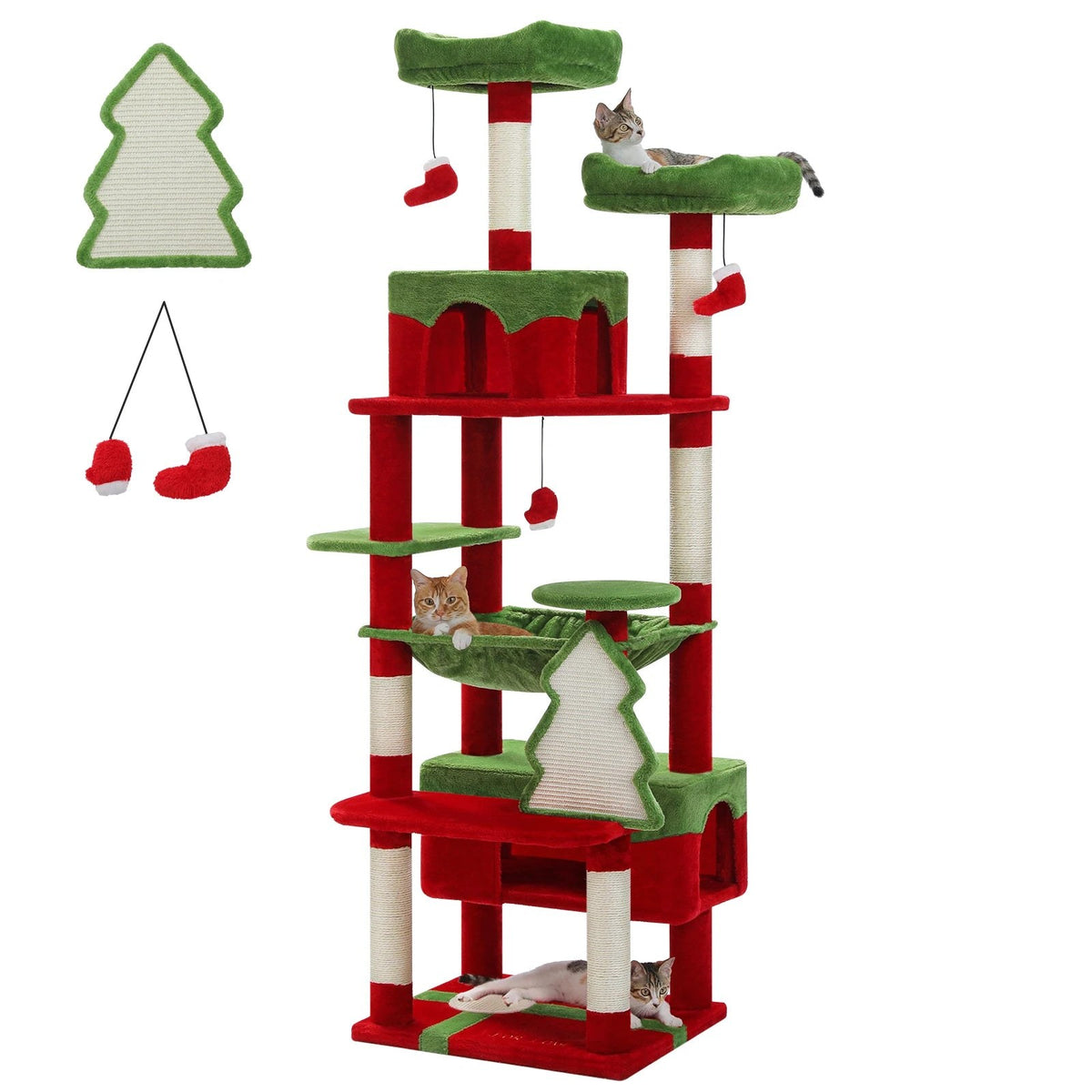 Arbre à chat 184 cm, coloris rouge et vert