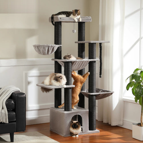 Arbre à chat 170 cm pour grands chats, 11 poteaux en sisal