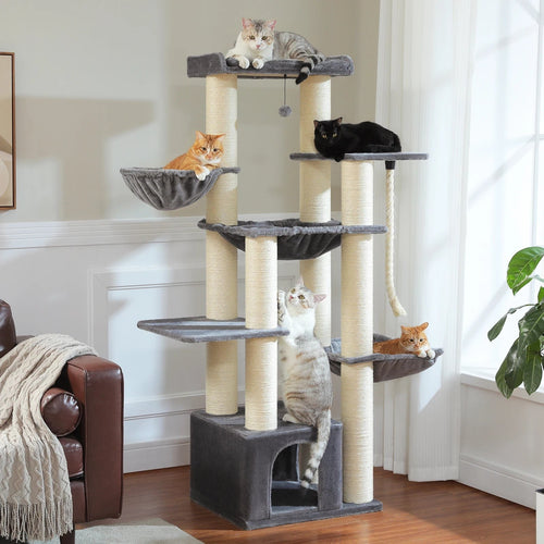 Arbre à chat 170 cm pour grands chats, coloris gris