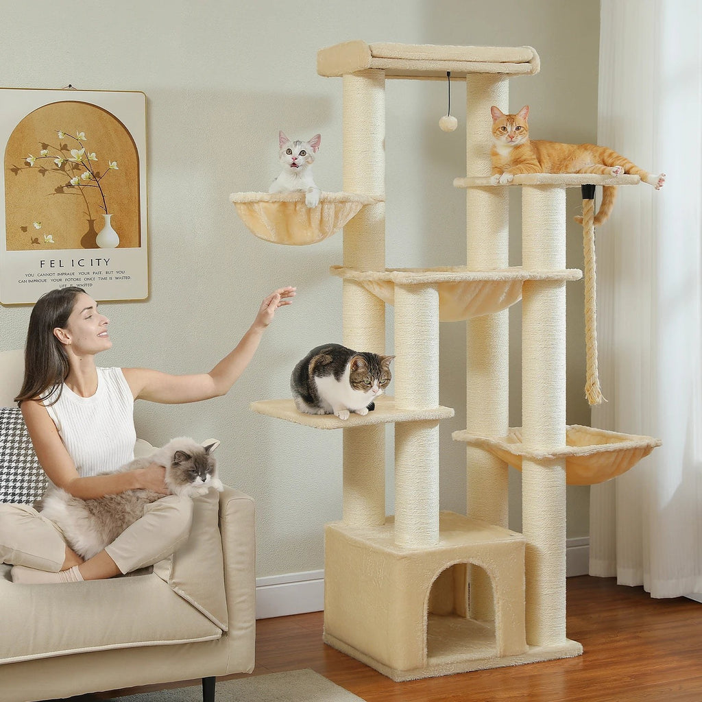 Arbre à chat 170 cm pour grands chats, coloris beige