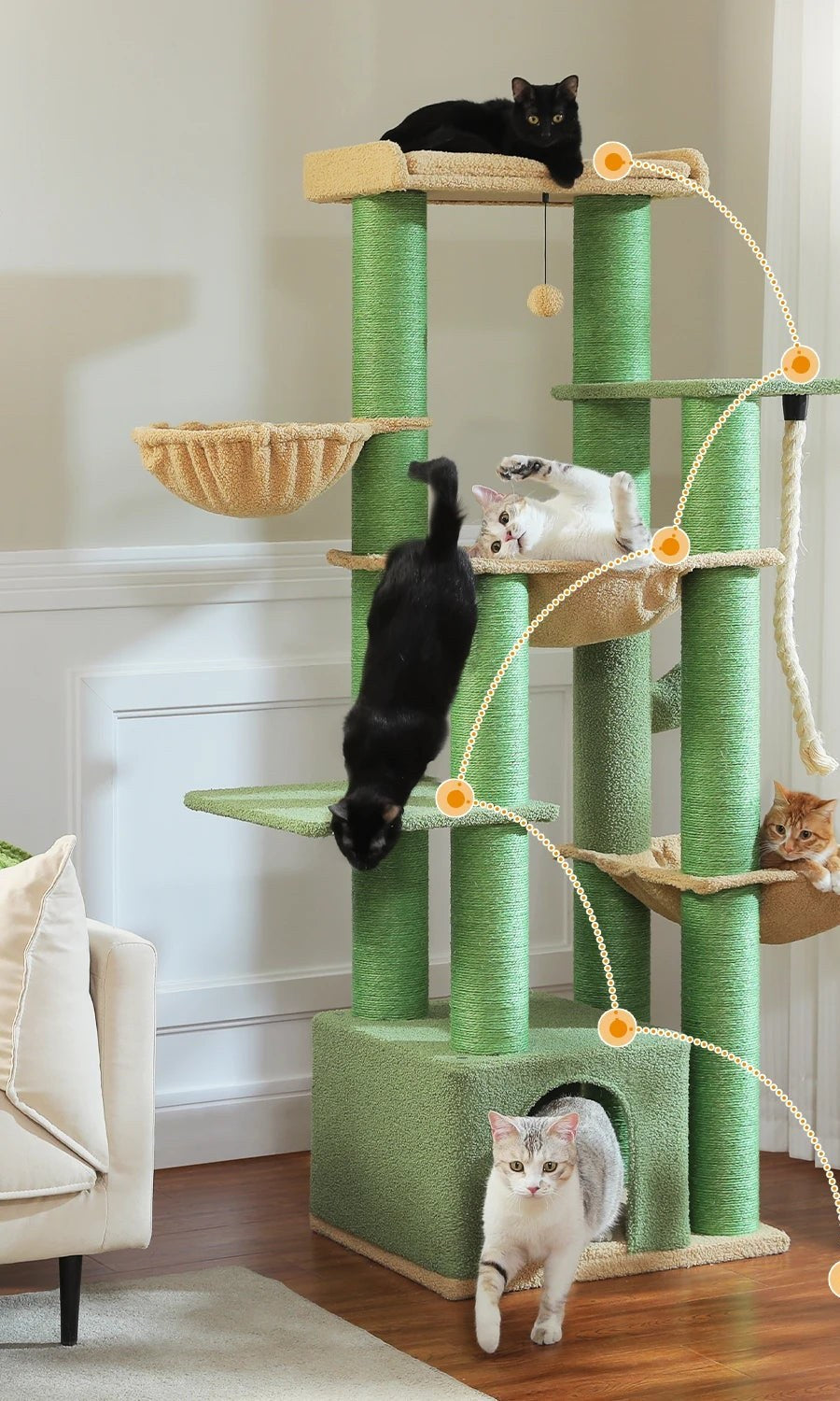 Arbre à chat 170 cm pour grands chats, coloris vert