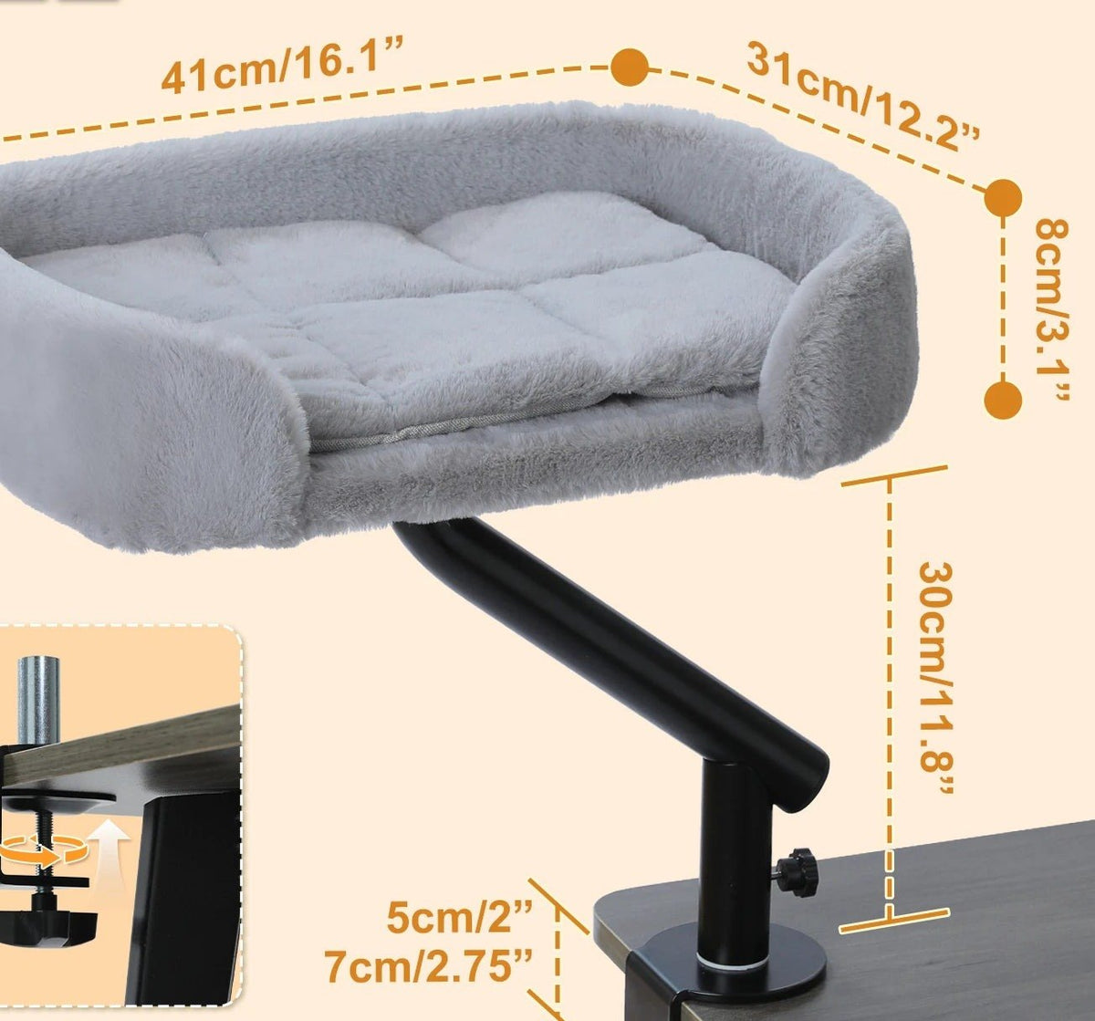Lit de bureau pivotant à 360° pour chat, dimensions